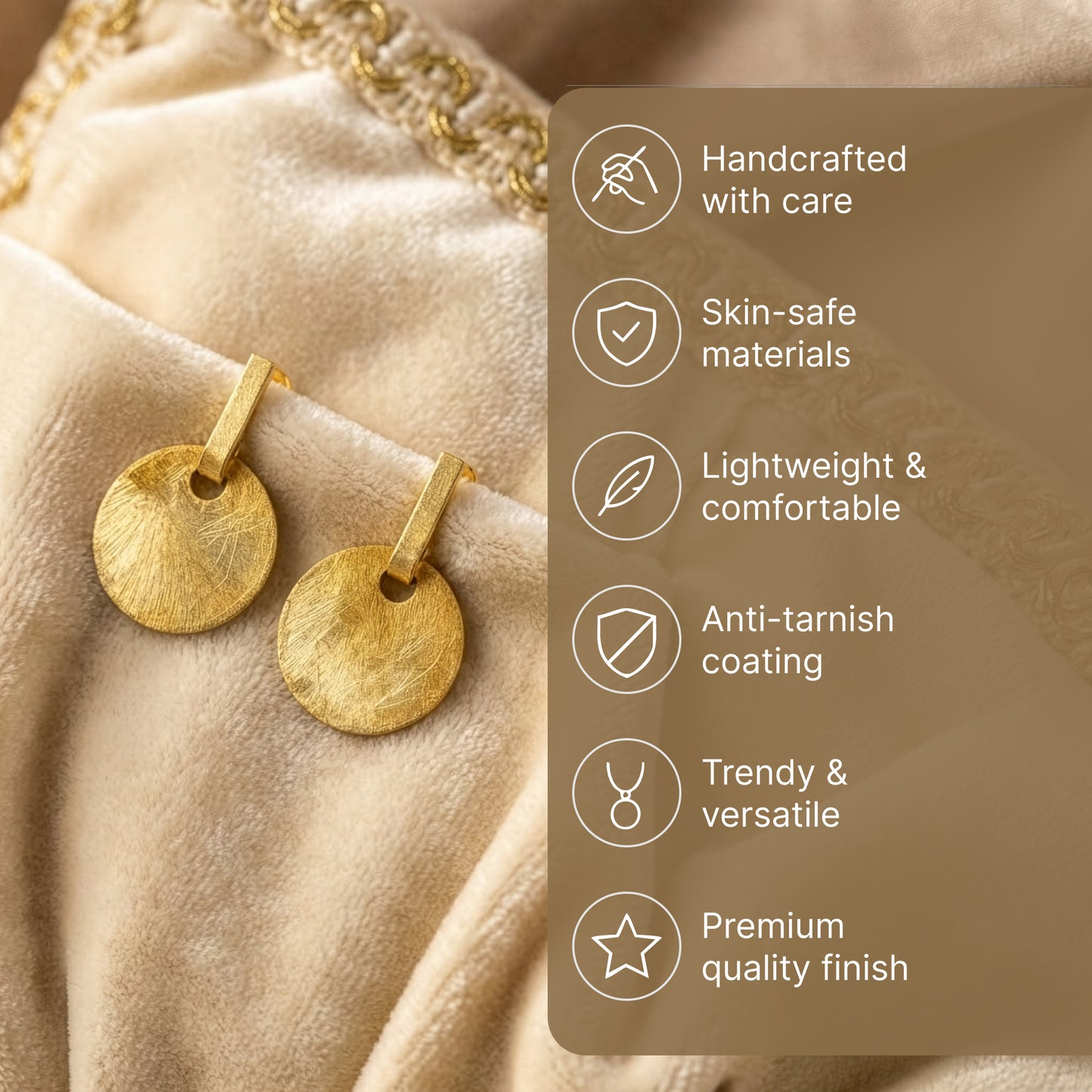 Yellow Chimes gold plated textured disc earrings - Office wear elegance