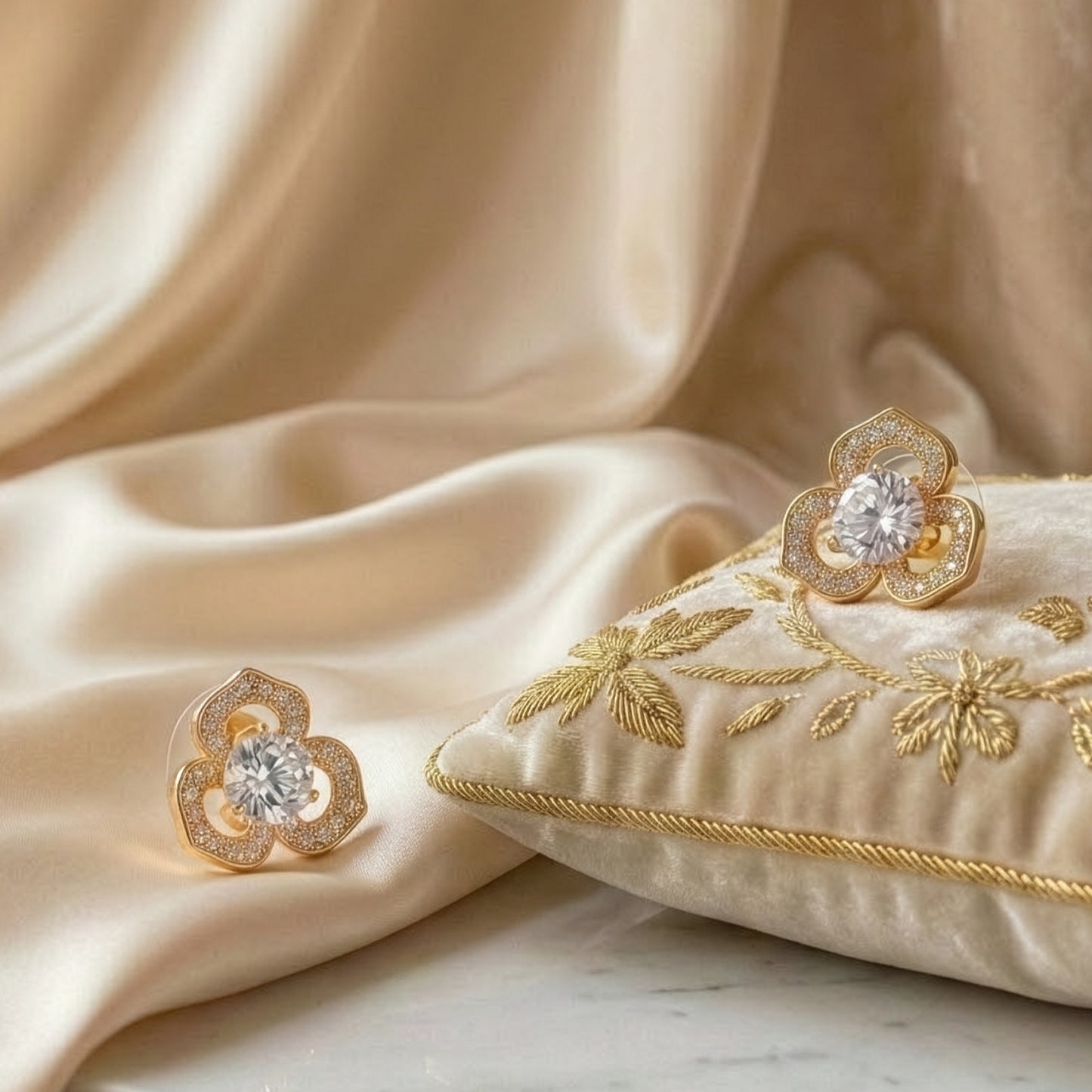 Yellow Chimes petal shape zircon earrings - casual outings