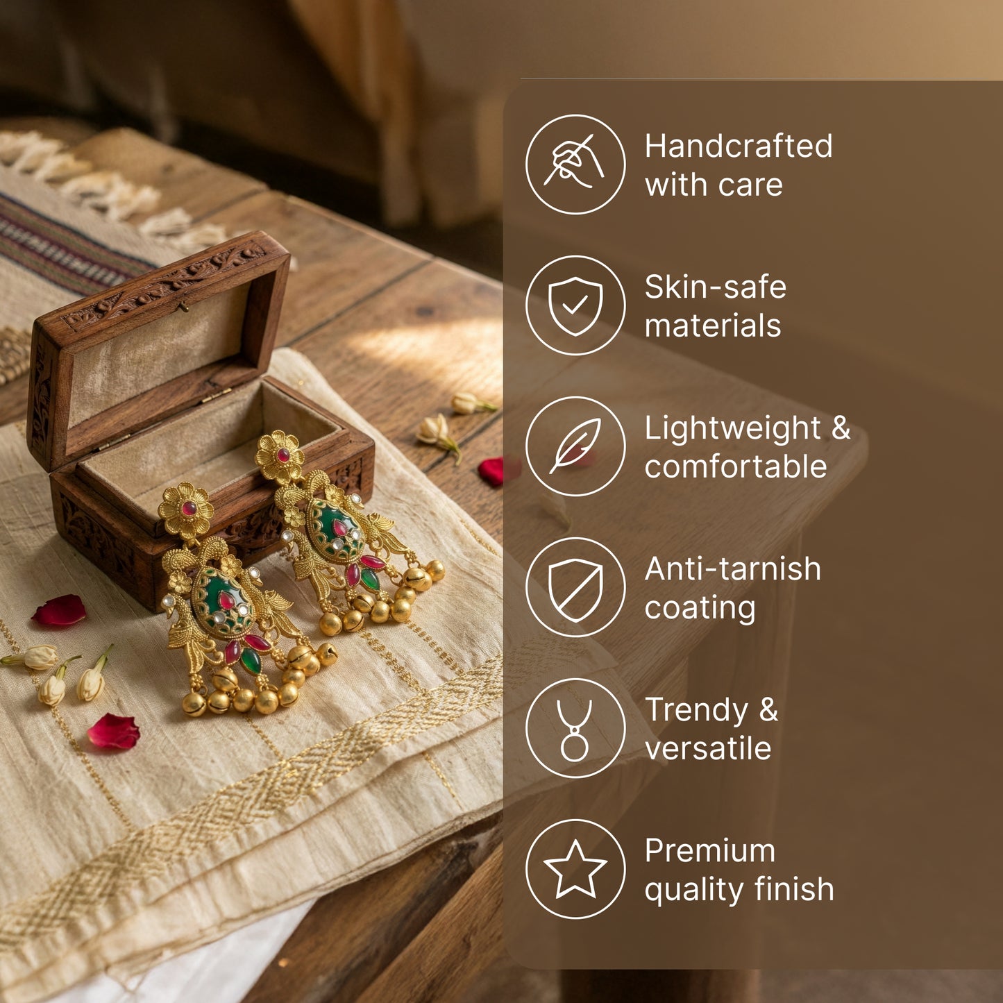 Yellow Chimes green and red stone earrings - wedding outfit