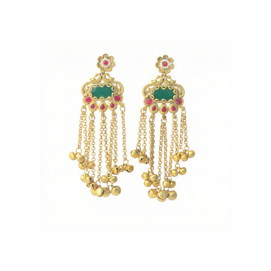 Yellow Chimes green red stone earrings - traditional outfit complement