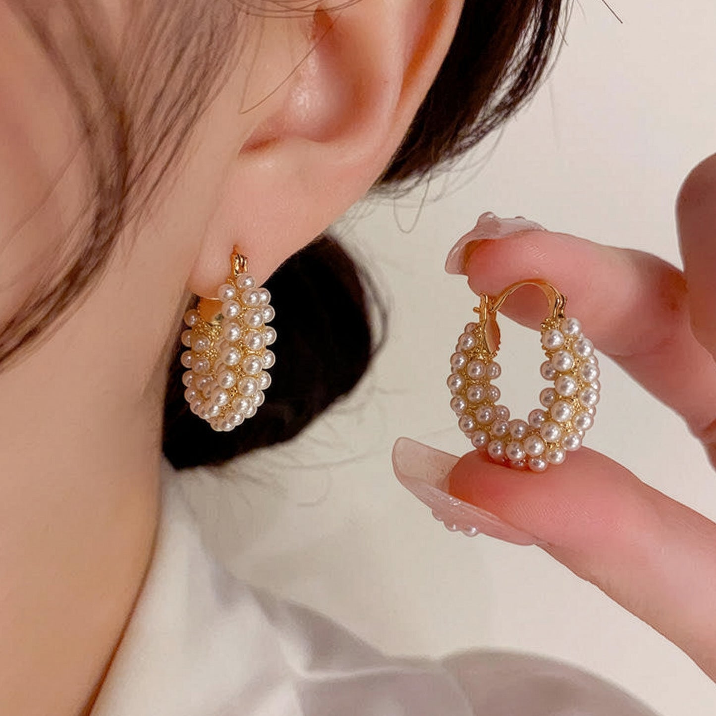 Yellow Chimes Pearl Hoop Earrings - Elegant evening styling