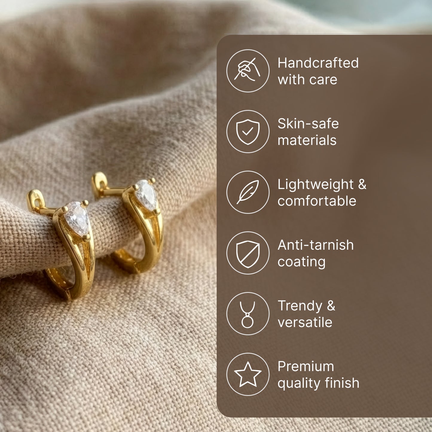 Yellow Chimes heart zircon gold plated hoop earrings - elegant daily wear