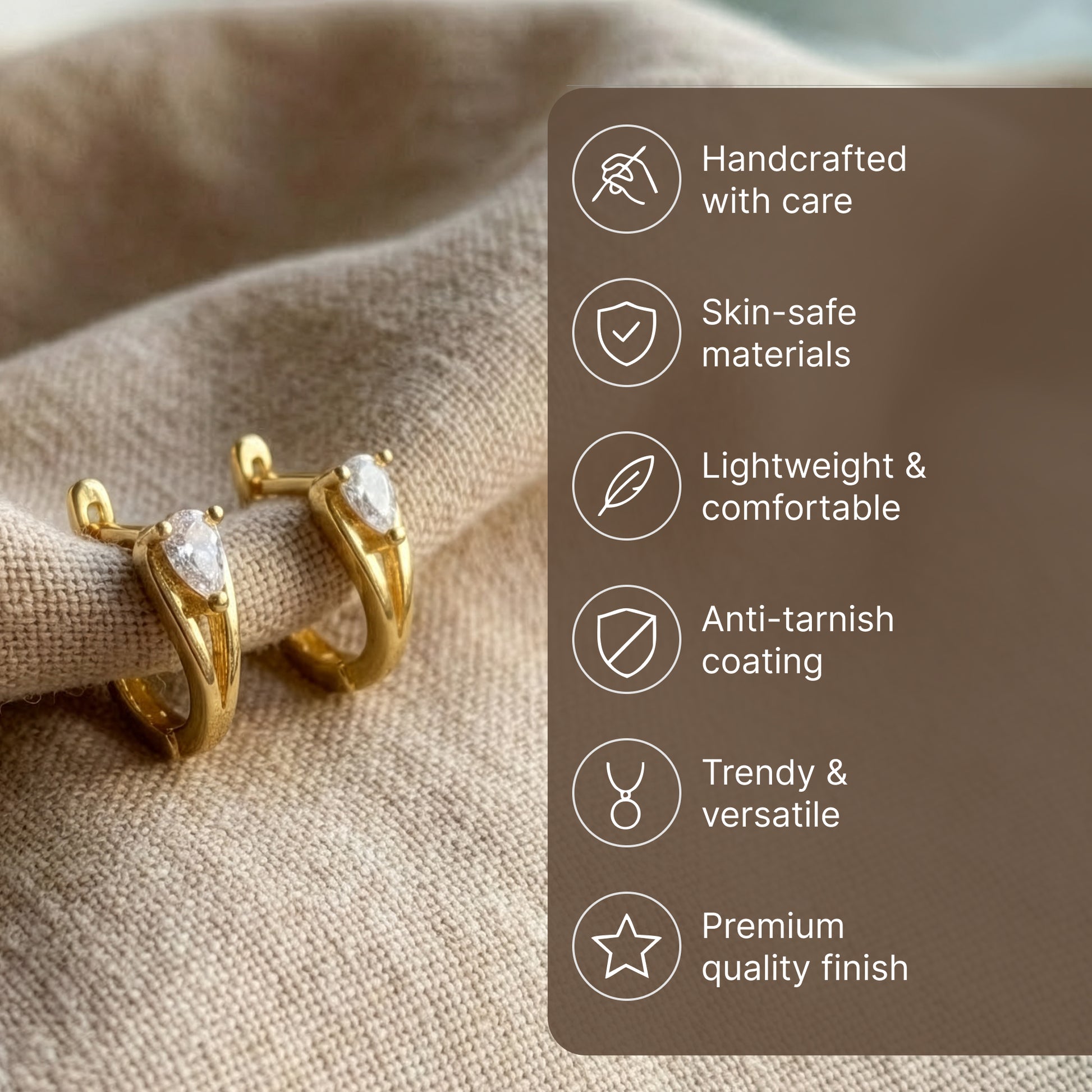 Yellow Chimes heart zircon gold plated hoop earrings - elegant daily wear