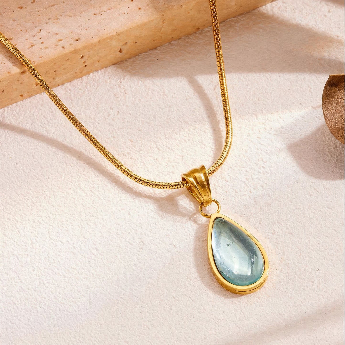 Yellow Chimes aqua drop gold necklace - gift for her