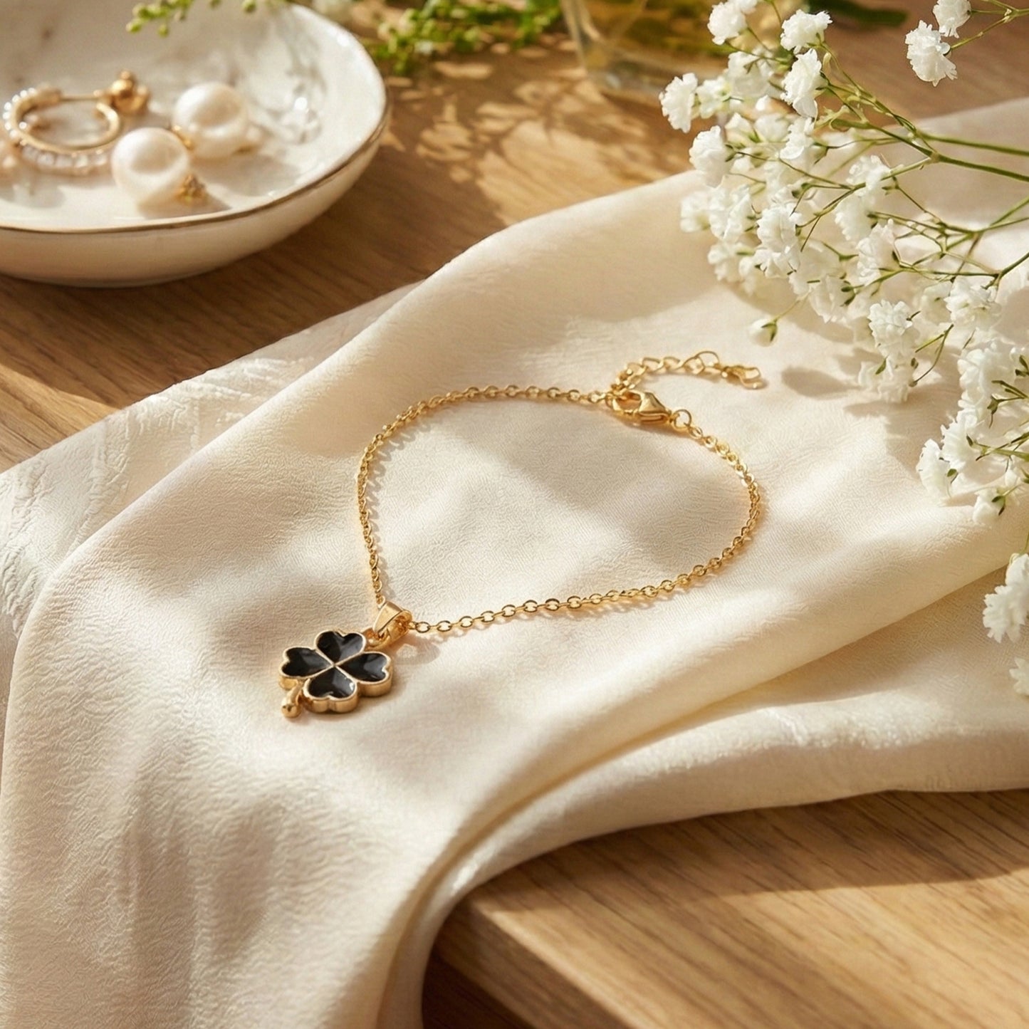 Yellow Chimes black clover charm bracelet - gift for special occasions