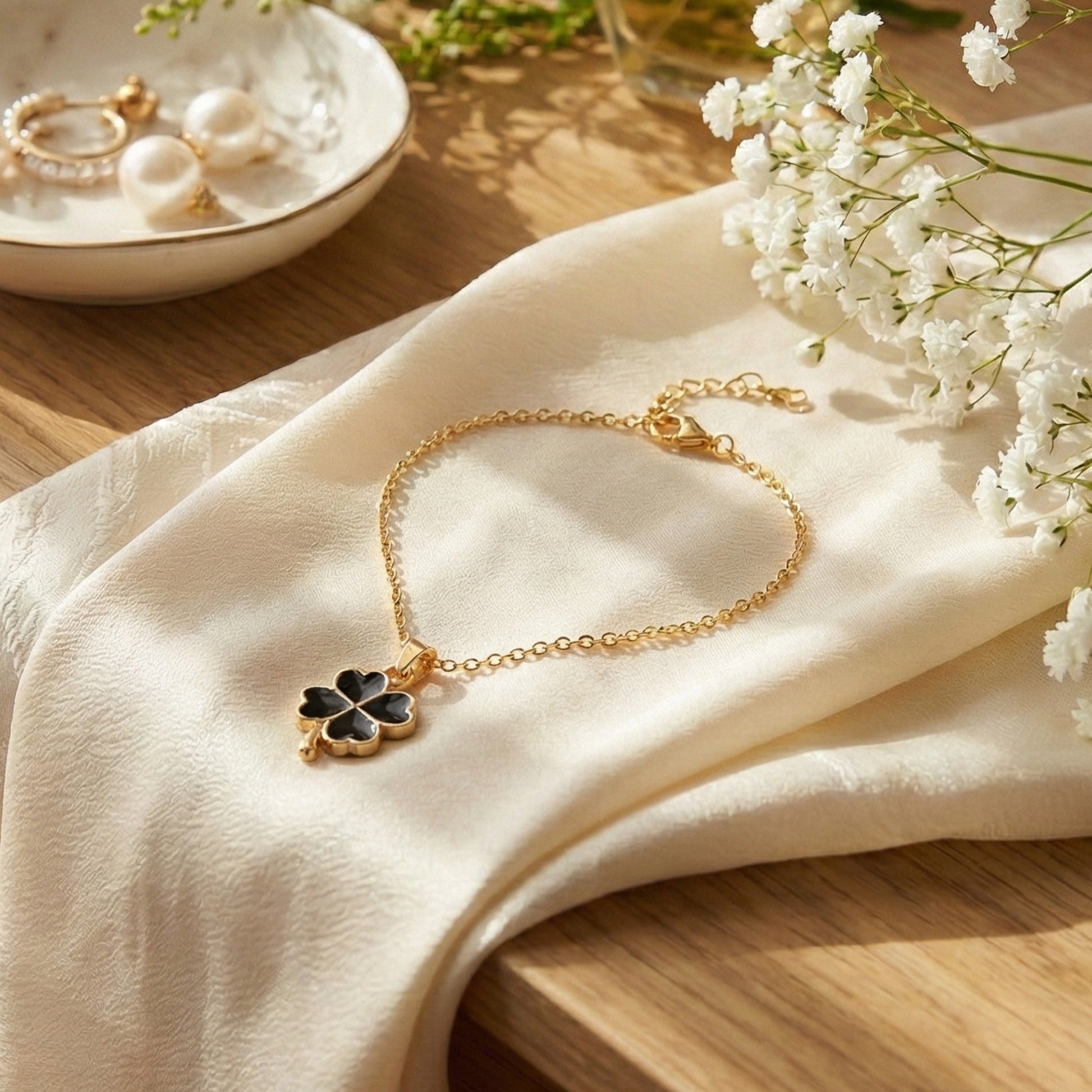 Yellow Chimes black clover charm bracelet - gift for special occasions