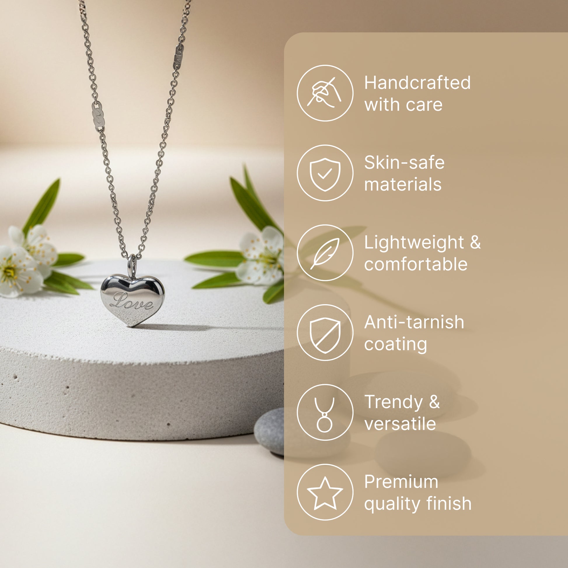Yellow Chimes silver plated heart pendant necklace - elegant daily wear