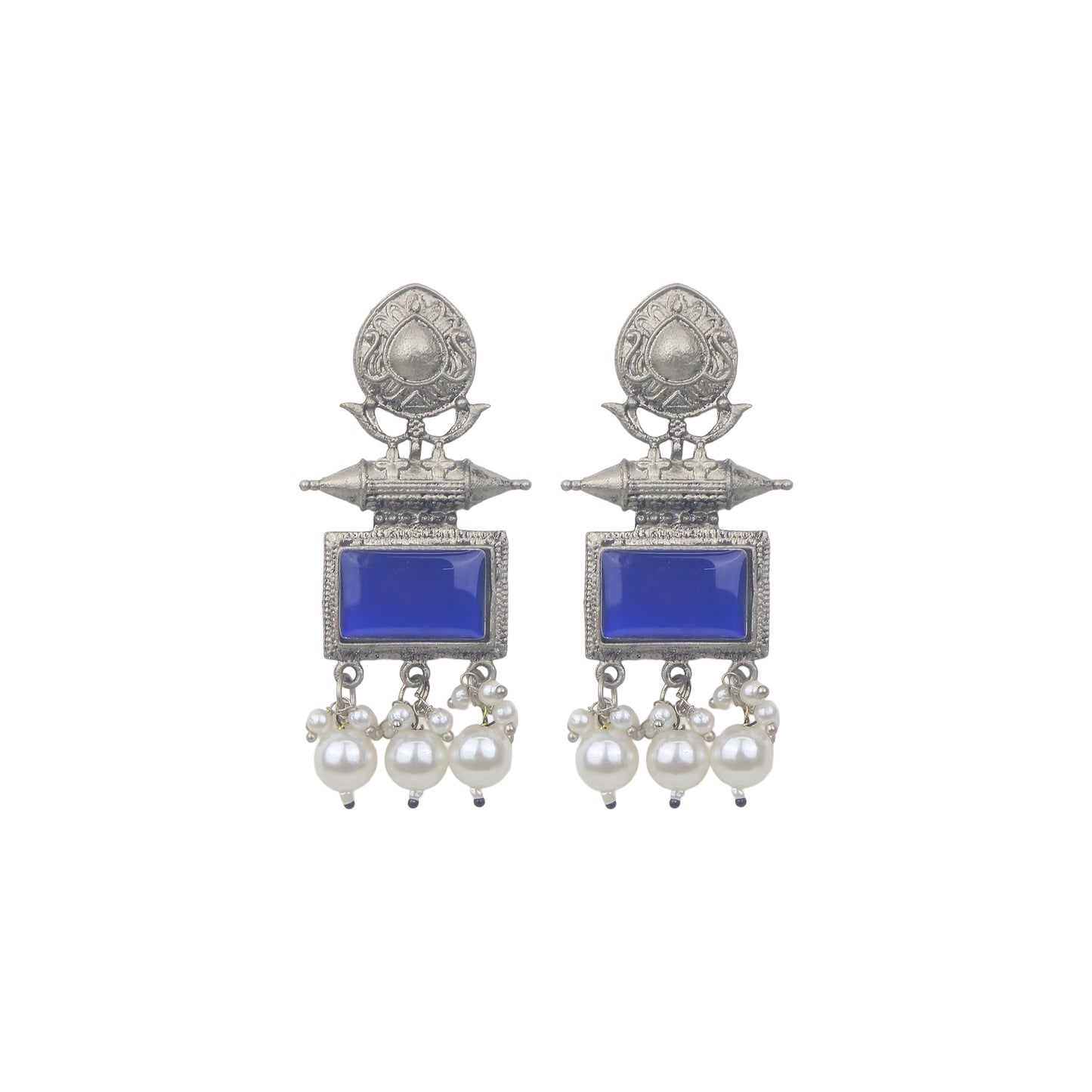 Yellow Chimes earrings with blue stone - perfect gift for her