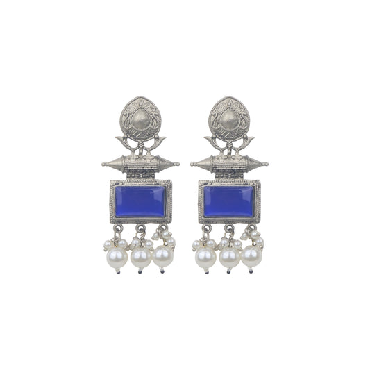 Yellow Chimes earrings with blue stone - perfect gift for her