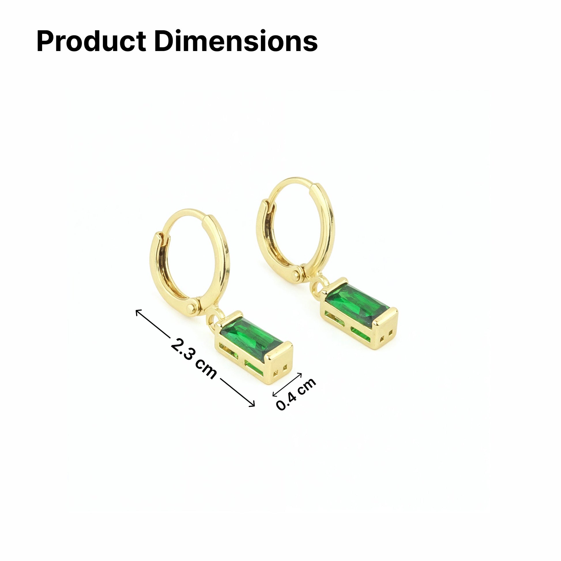 Gold plated green zircon dangle earrings - minimal everyday jewelry