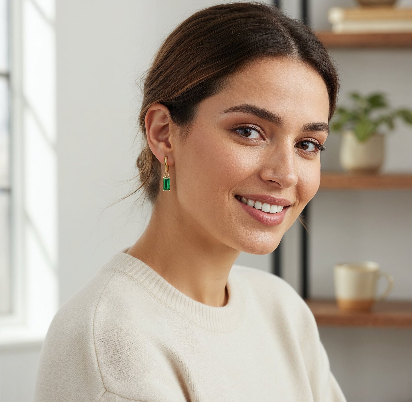 Gold plated green zircon dangle earrings - perfect gift for mothers