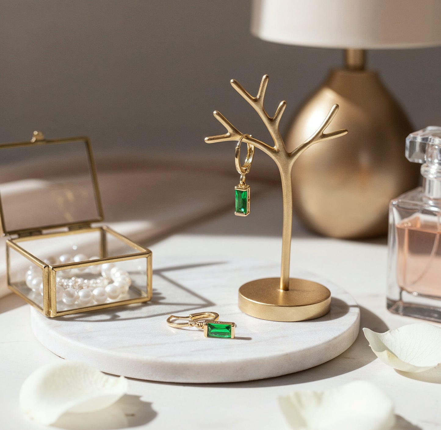 Gold plated green zircon dangle earrings - stylish casual accessory