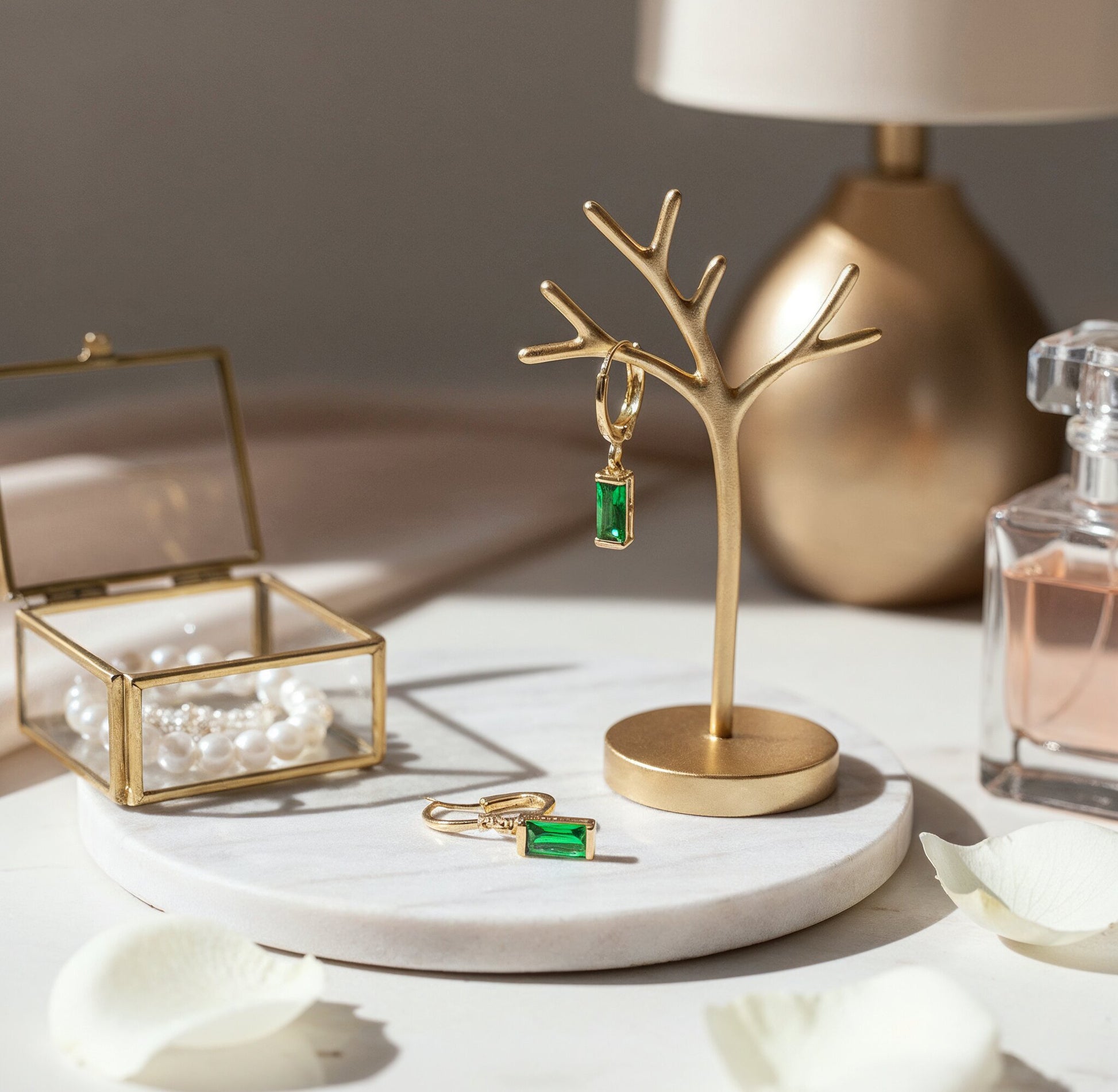 Gold plated green zircon dangle earrings - stylish casual accessory