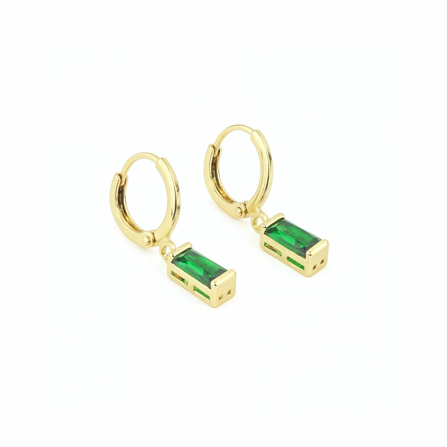 Gold plated green zircon dangle earrings - lightweight design