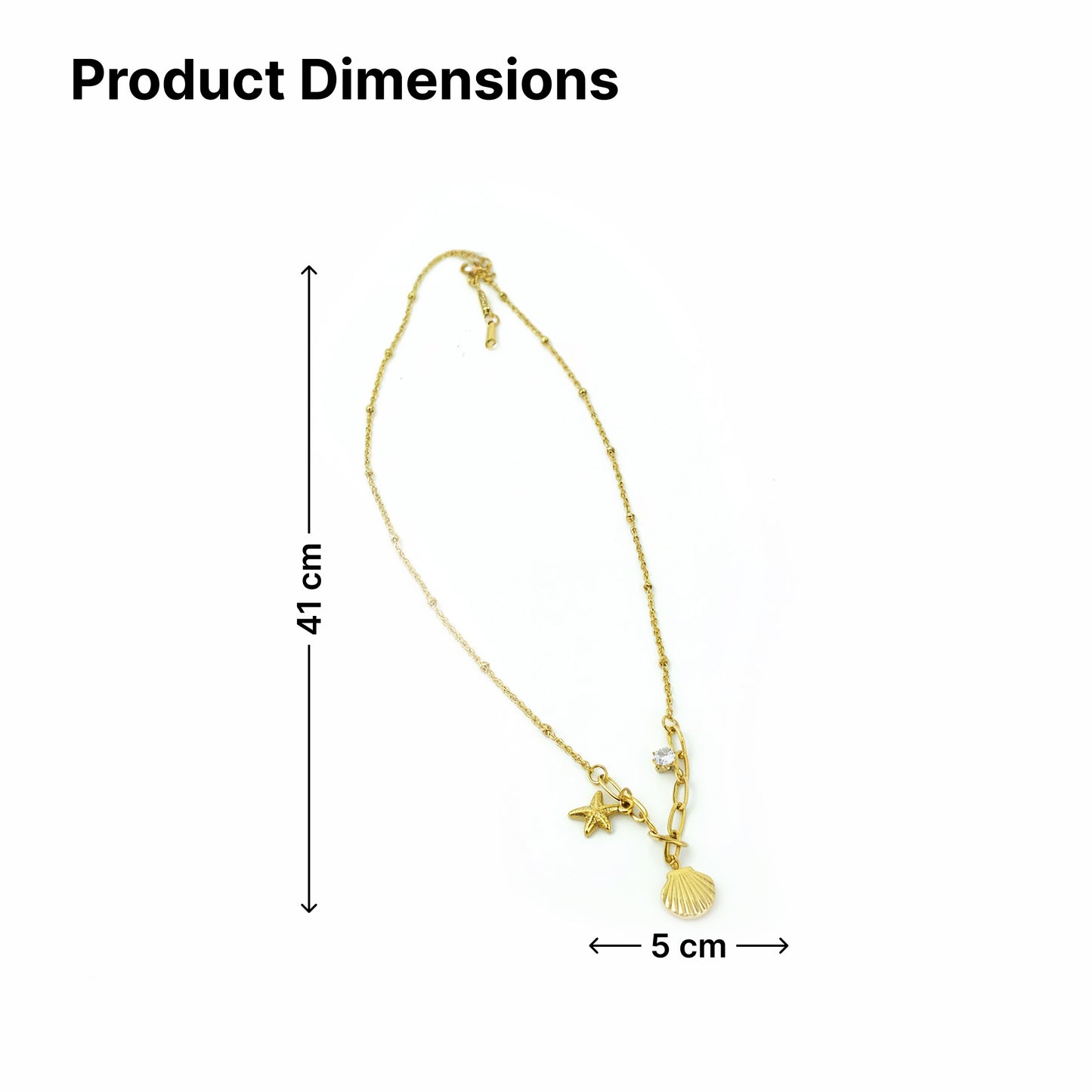 Yellow Chimes Cuban zirconia seashell charm necklace - vacation wear