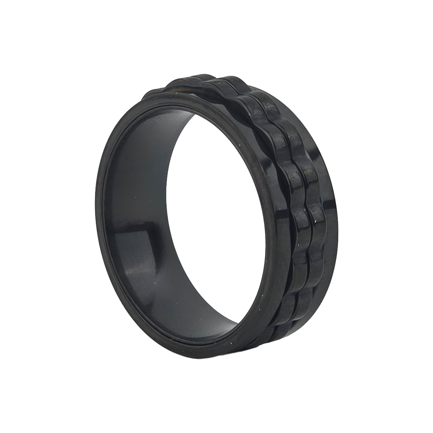 Yellow Chimes mens black fidget spinner ring - casual outing jewelry