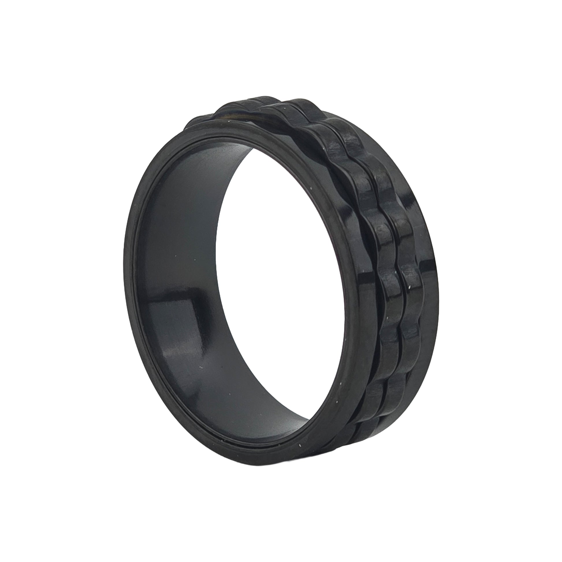Yellow Chimes mens black fidget spinner ring - casual outing jewelry