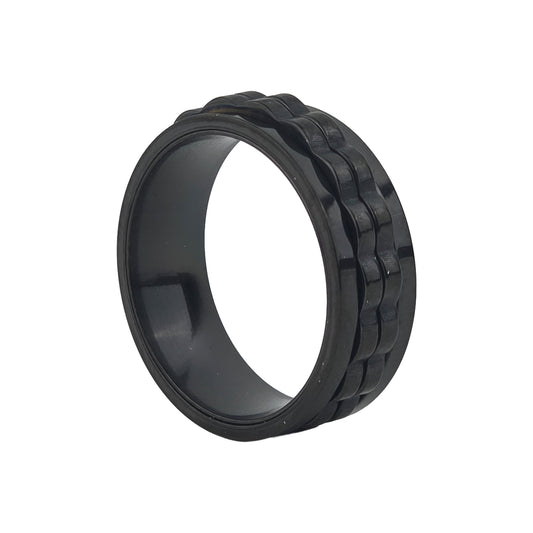 Yellow Chimes mens black fidget spinner ring - casual outing jewelry