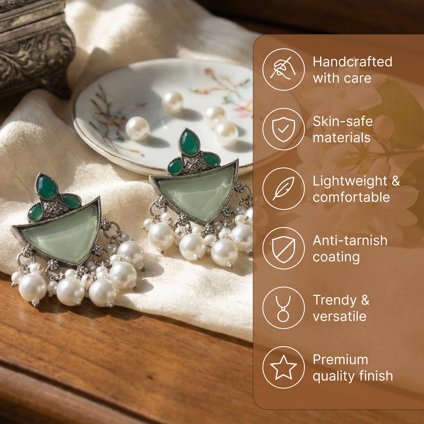 Yellow Chimes green stone earrings - festive wear