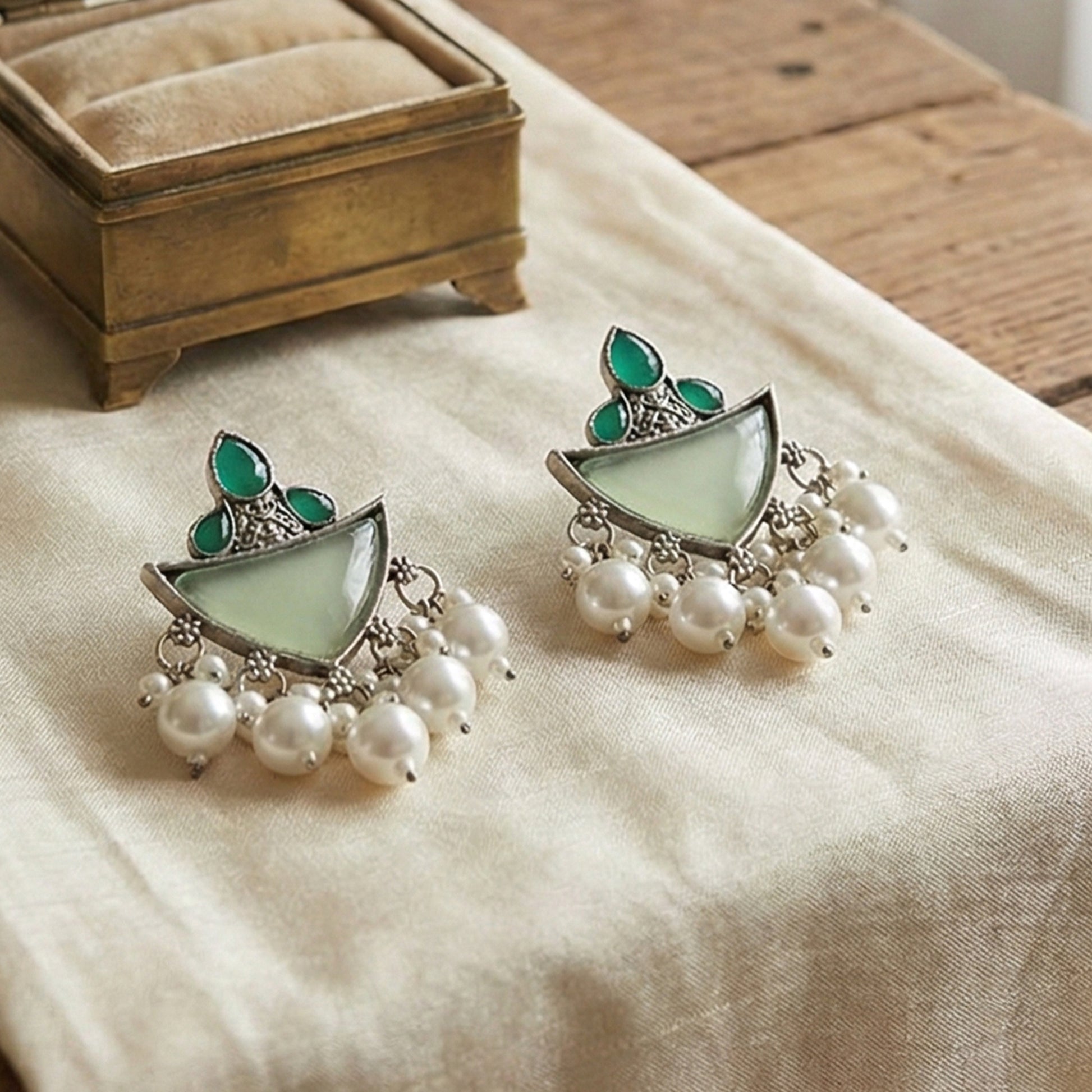 Yellow Chimes oxidised crescent earrings - wedding jewelry