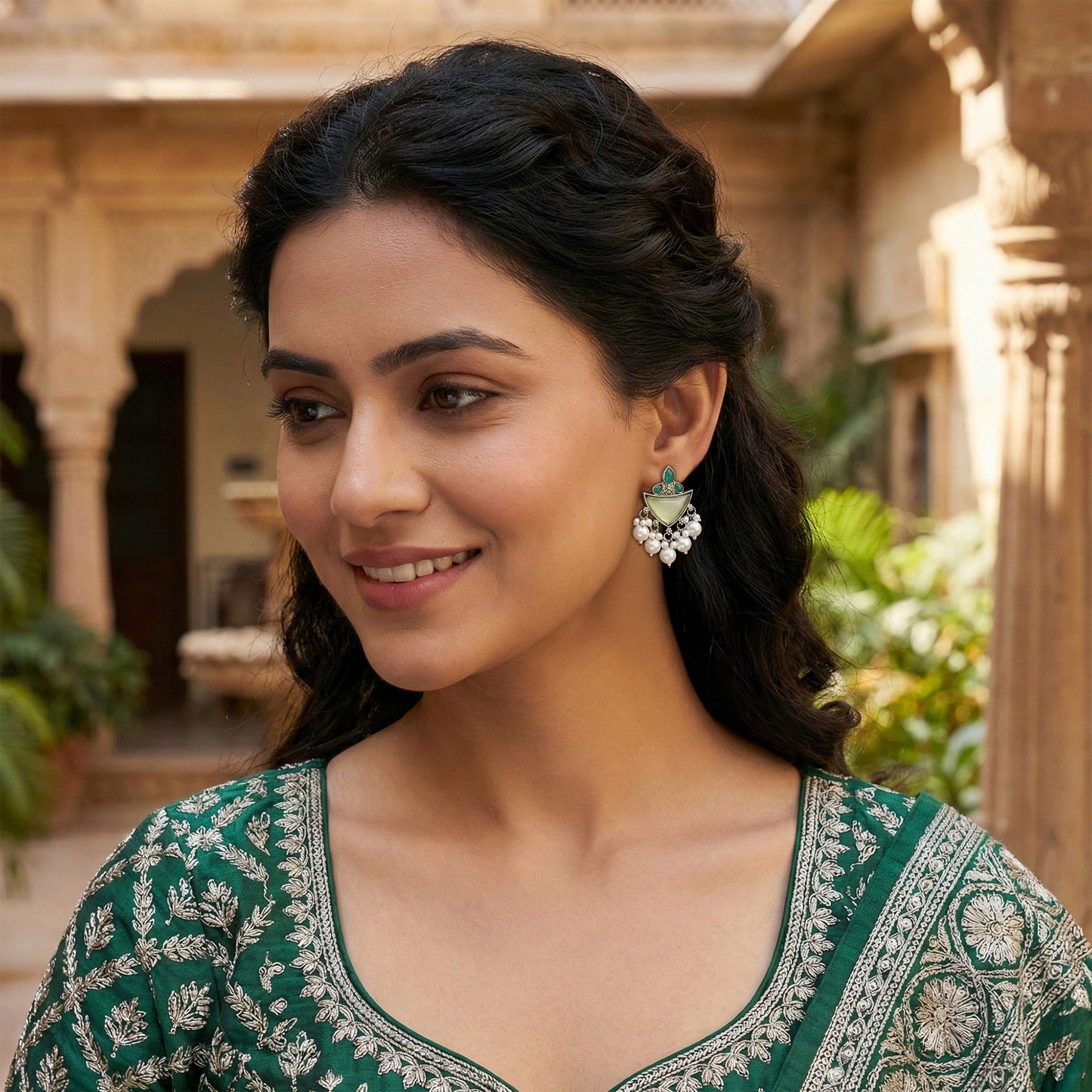 Yellow Chimes green and silver earrings - cultural events