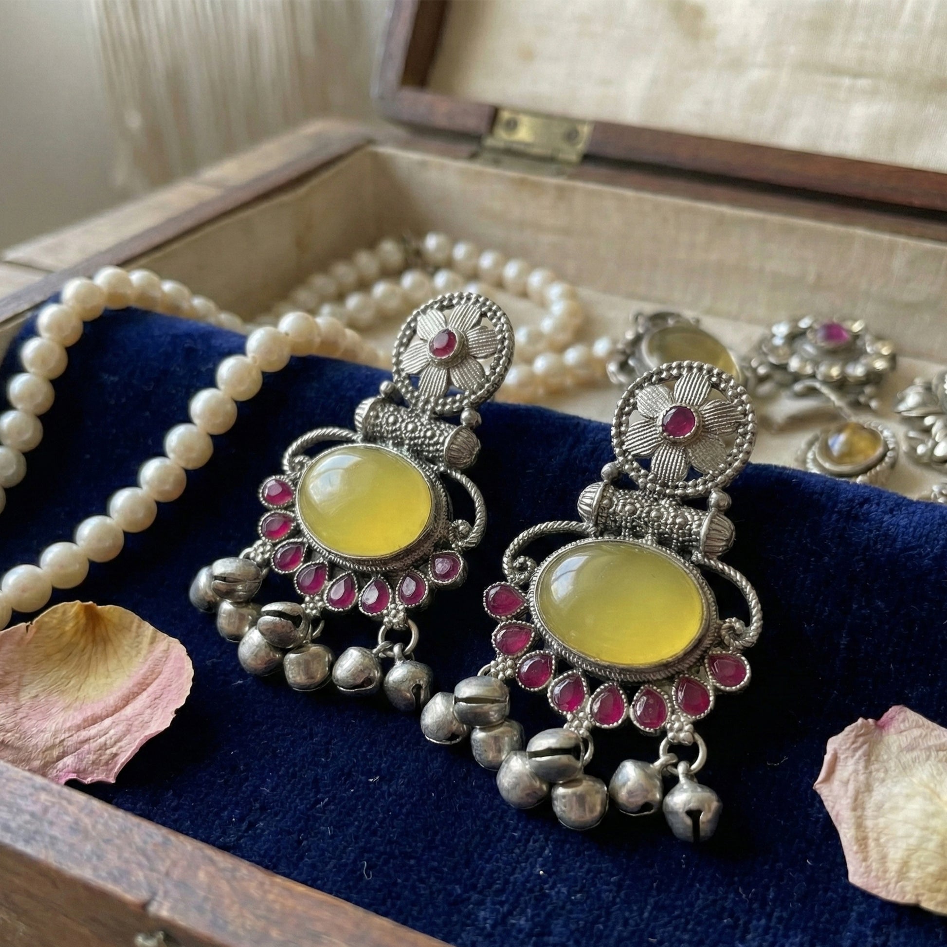 Yellow Chimes yellow and ruby earrings - special celebration gift