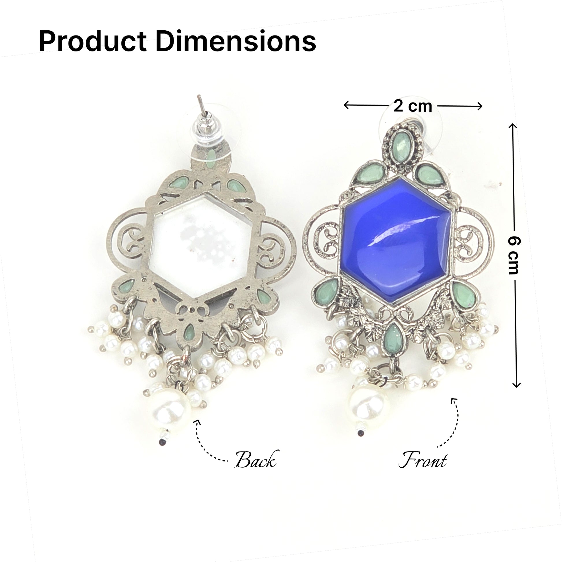 Yellow Chimes oxidised blue stone pearl earrings - cultural events