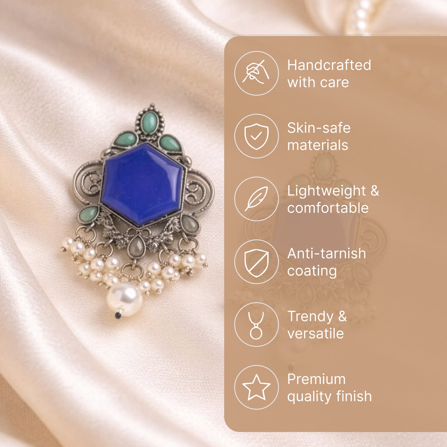 Yellow Chimes oxidised blue stone pearl earrings - festive occasions