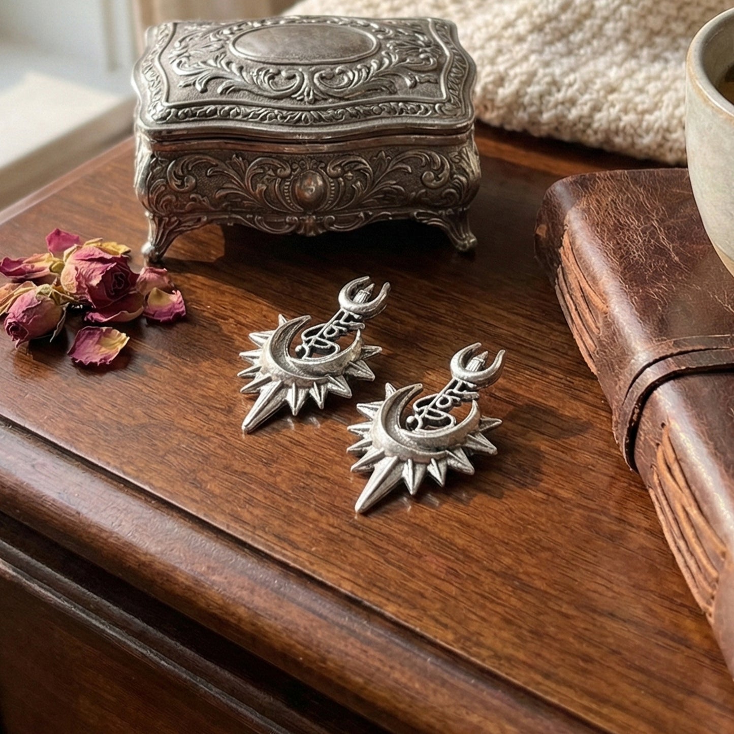 Yellow Chimes sun moon motif earrings - wearable art