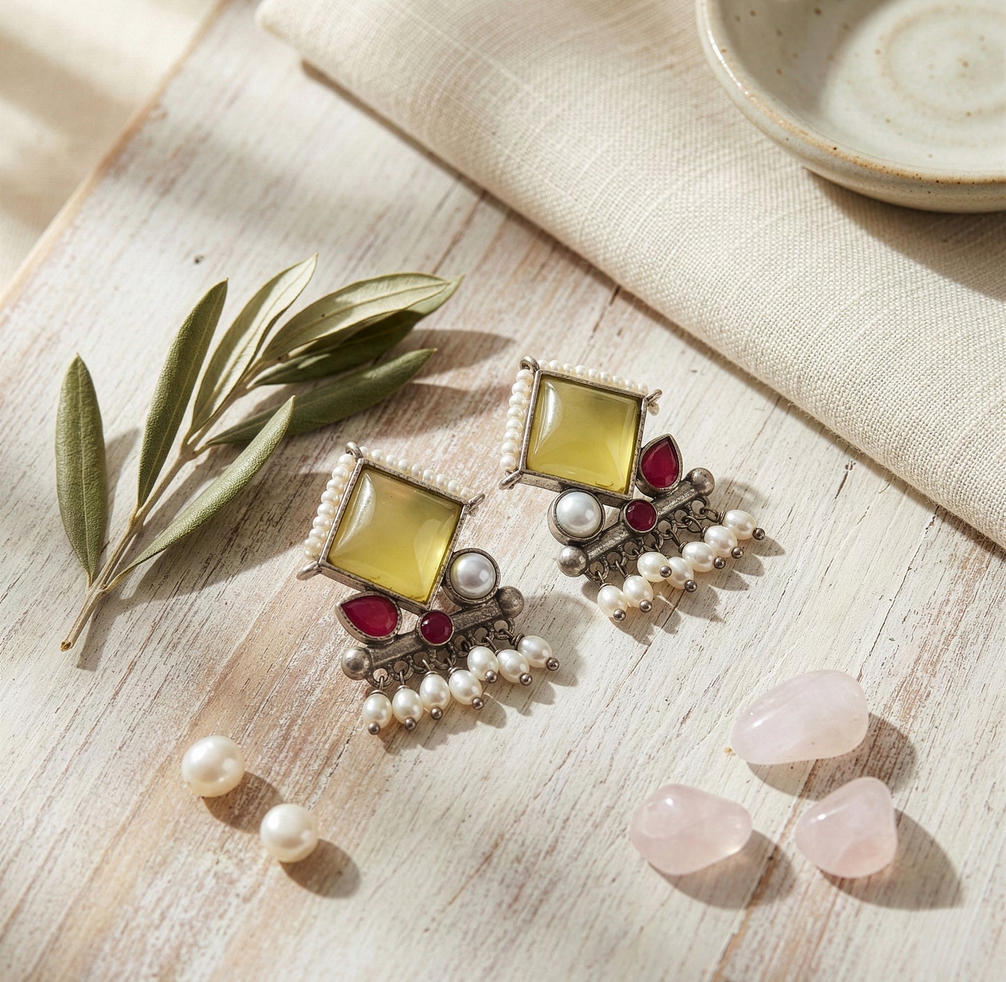 Yellow Chimes yellow stone earrings - ethnic attire jewelry
