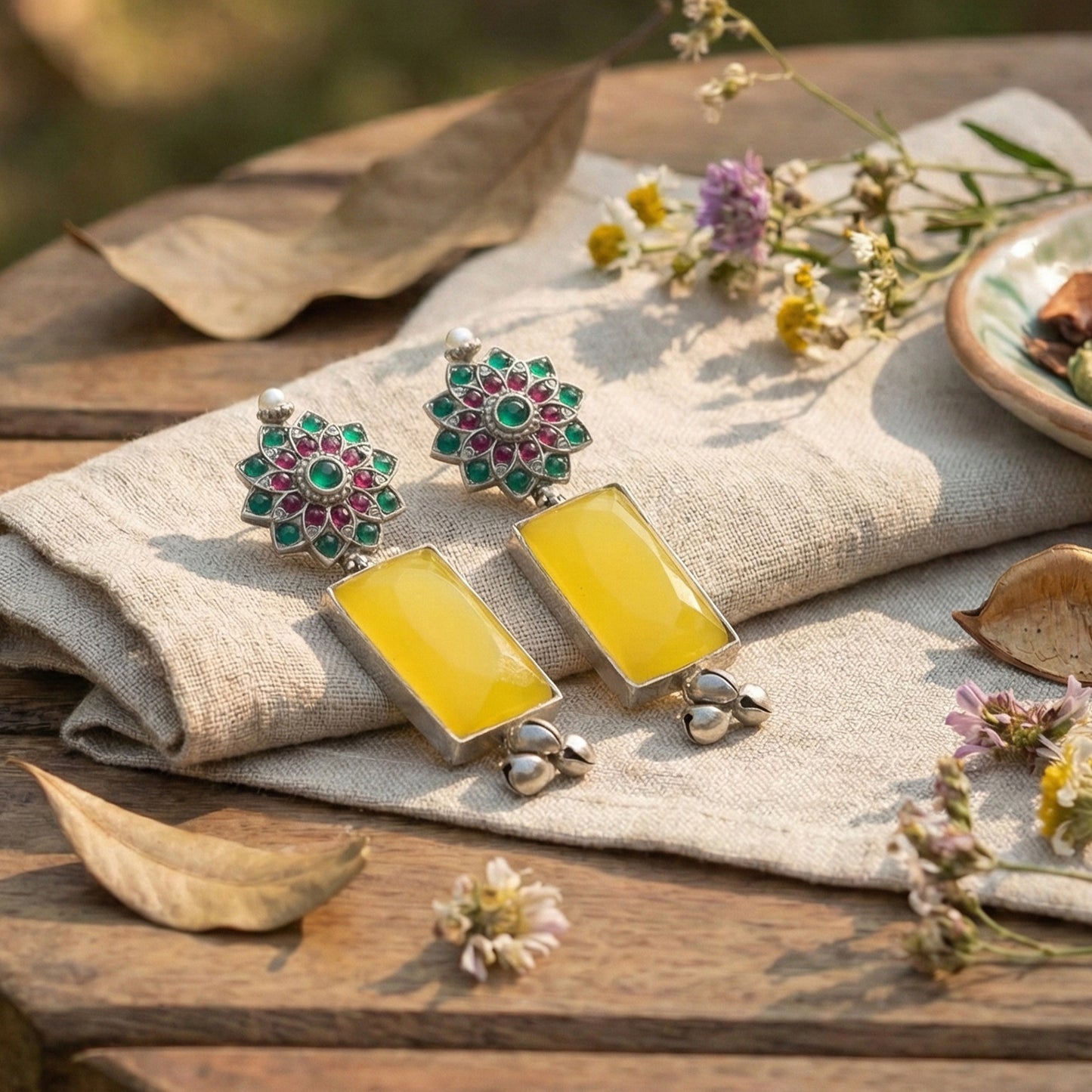 Yellow Chimes elegant earrings - traditional celebration fashion