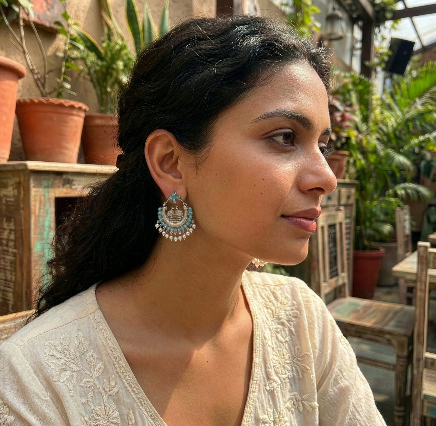 Yellow Chimes ethnic earrings - stylish temple visit look