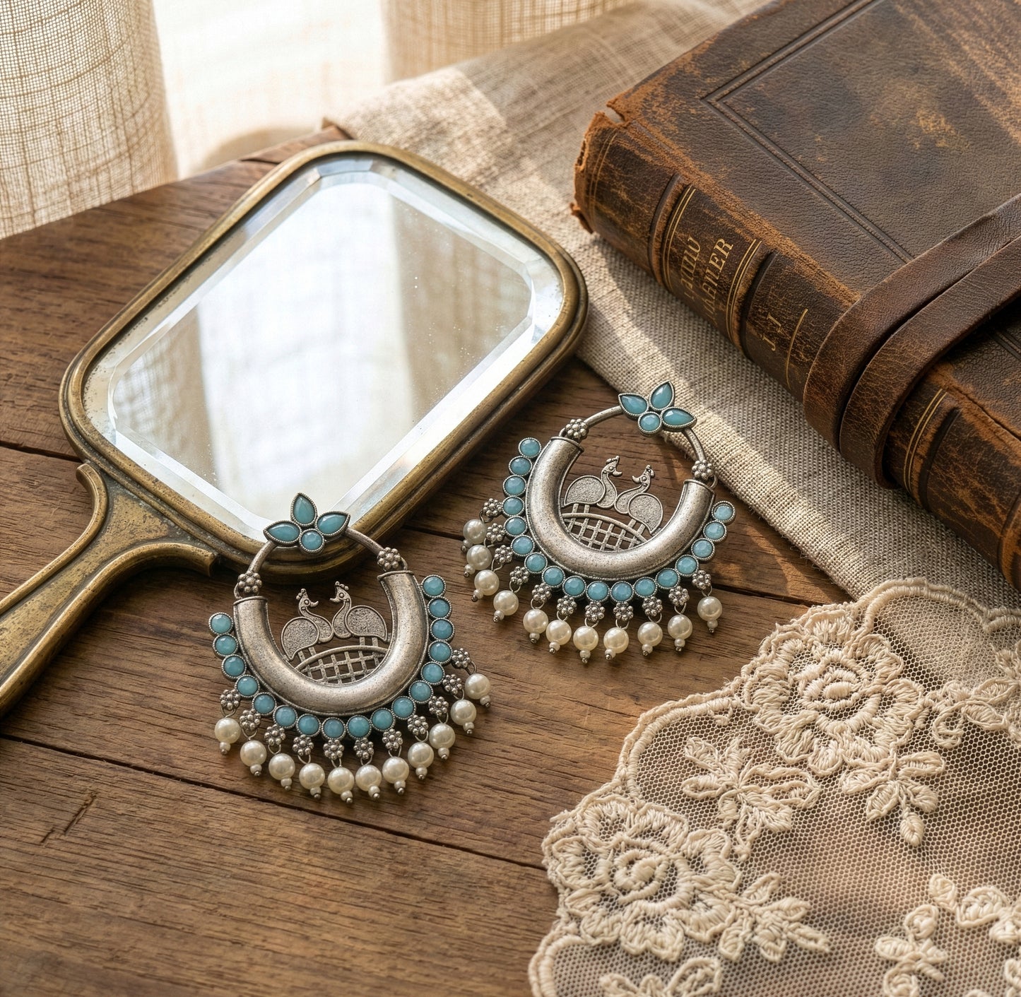Yellow Chimes turquoise enamel peacock earrings - wedding accessory