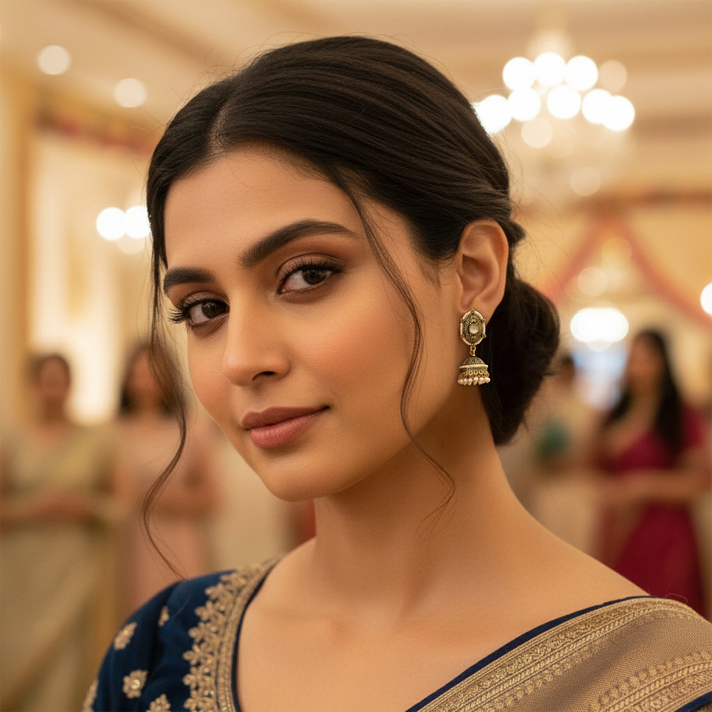 Yellow Chimes ornate jhumka earrings - Statement festive wear