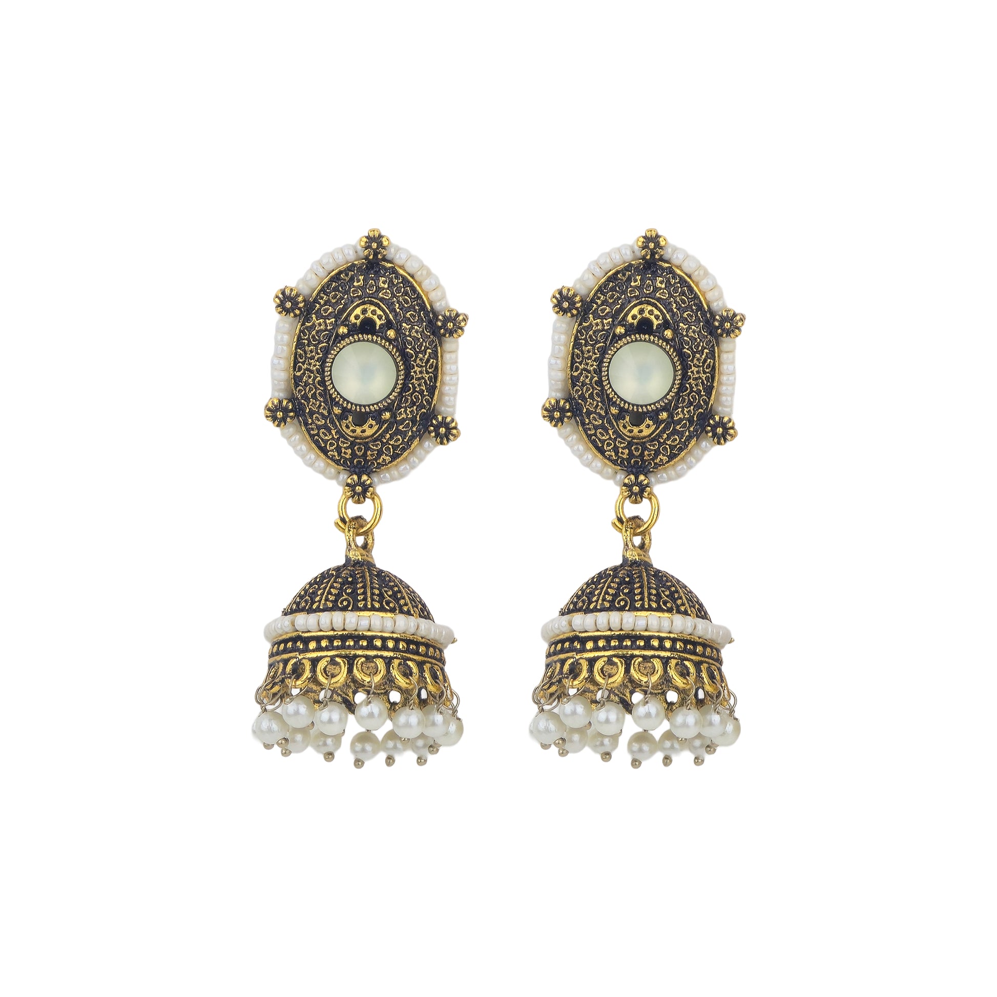 Yellow Chimes pearl studded earrings - Enhances ethnic outfits