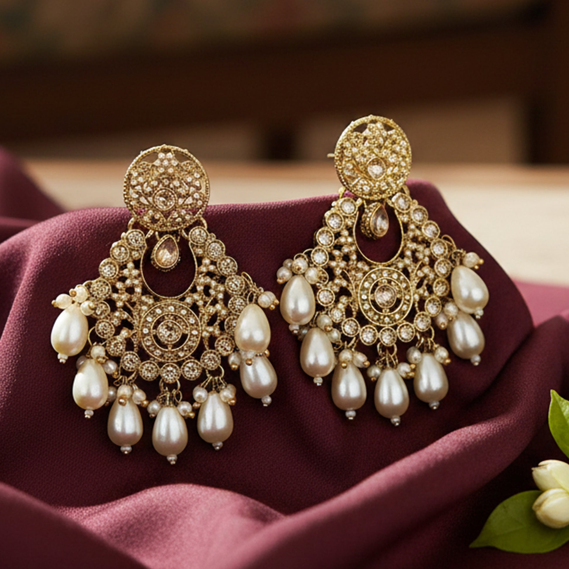 Yellow Chimes statement chandbali earrings - traditional attire