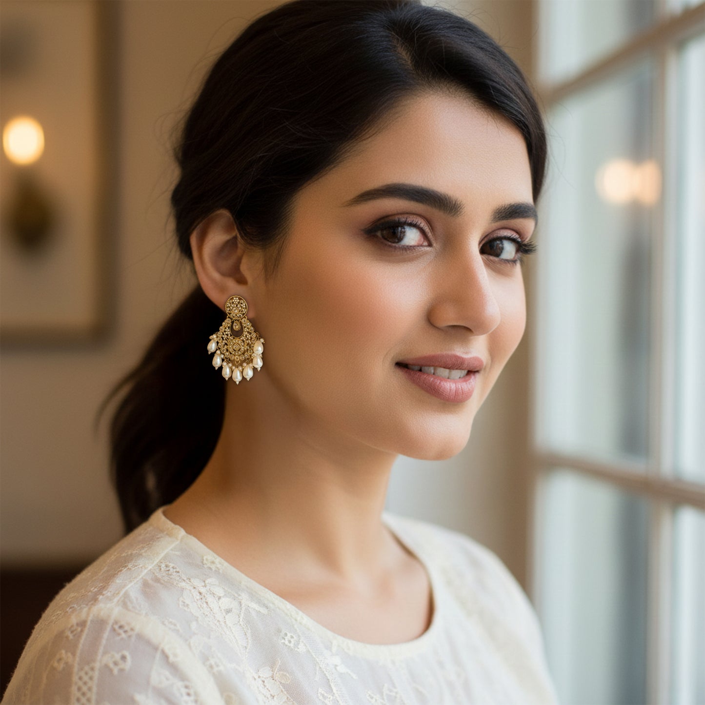 Yellow Chimes pearl cluster earrings - celebration accessory