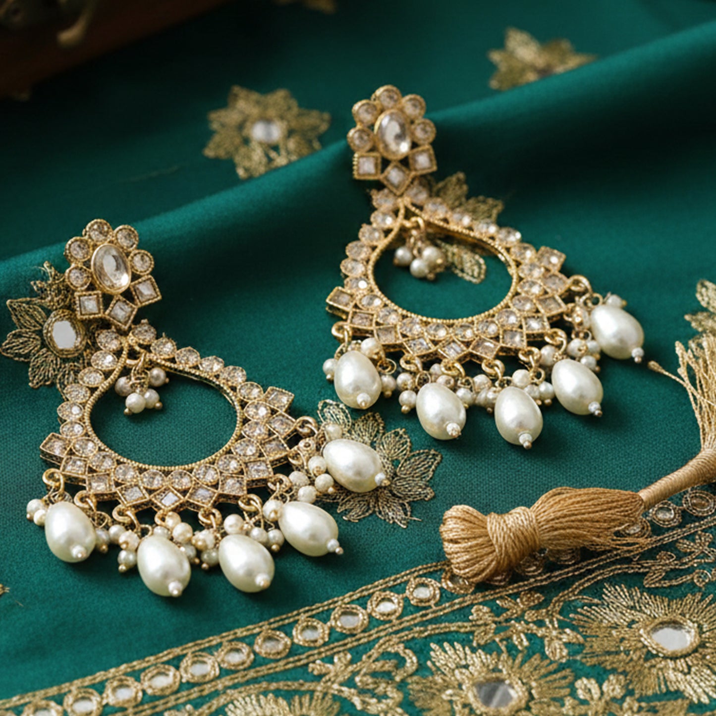 Yellow Chimes gold plated chandbali - ethnic outfits