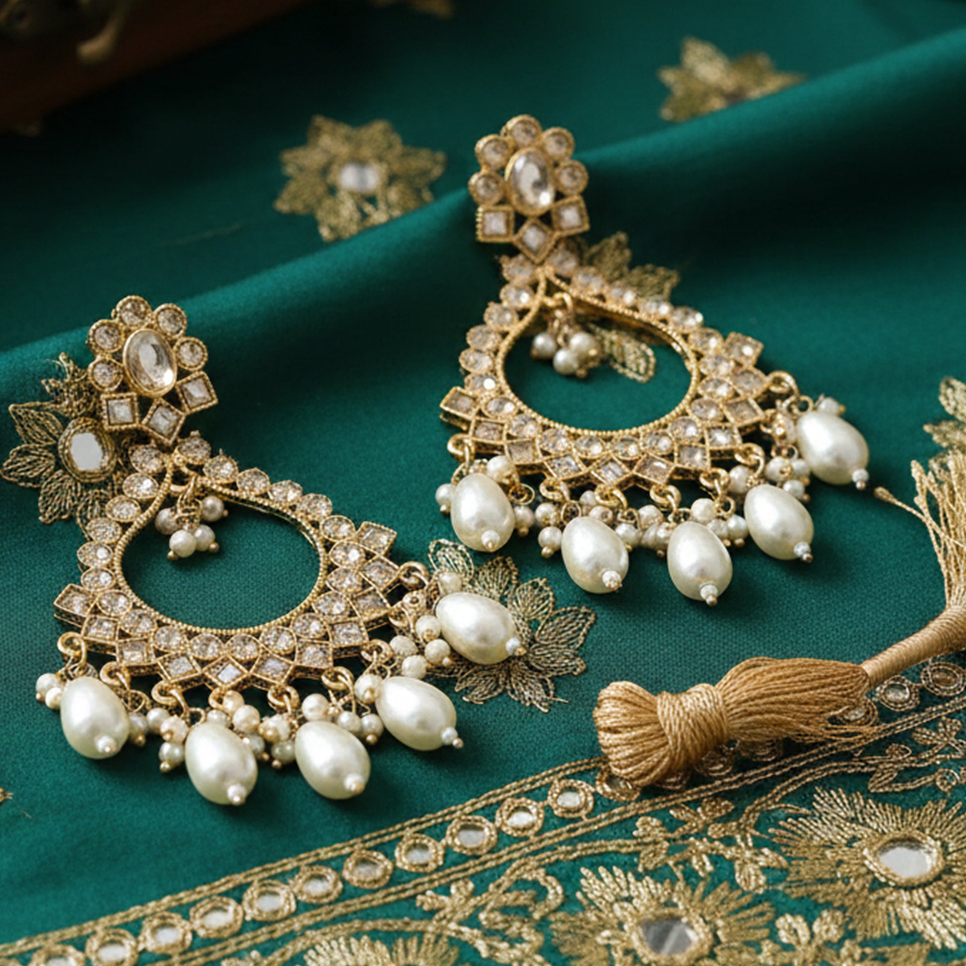 Yellow Chimes gold plated chandbali - ethnic outfits