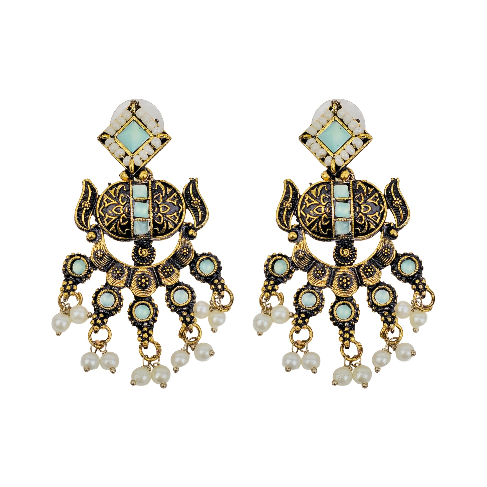 Yellow Chimes statement earrings - adorned with pearls for classic look