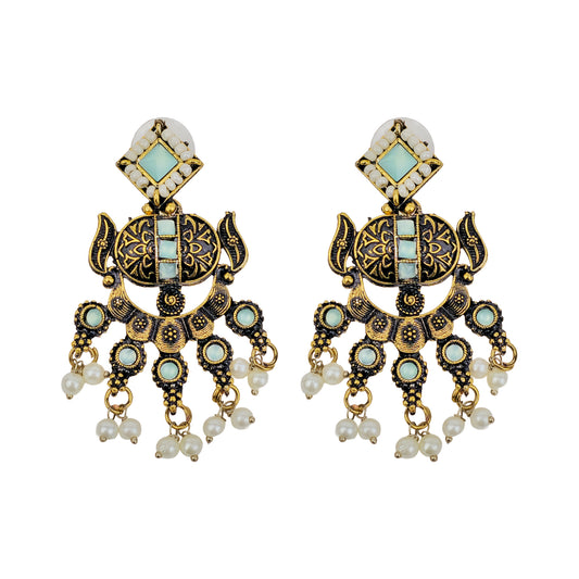 Yellow Chimes statement earrings - adorned with pearls for classic look