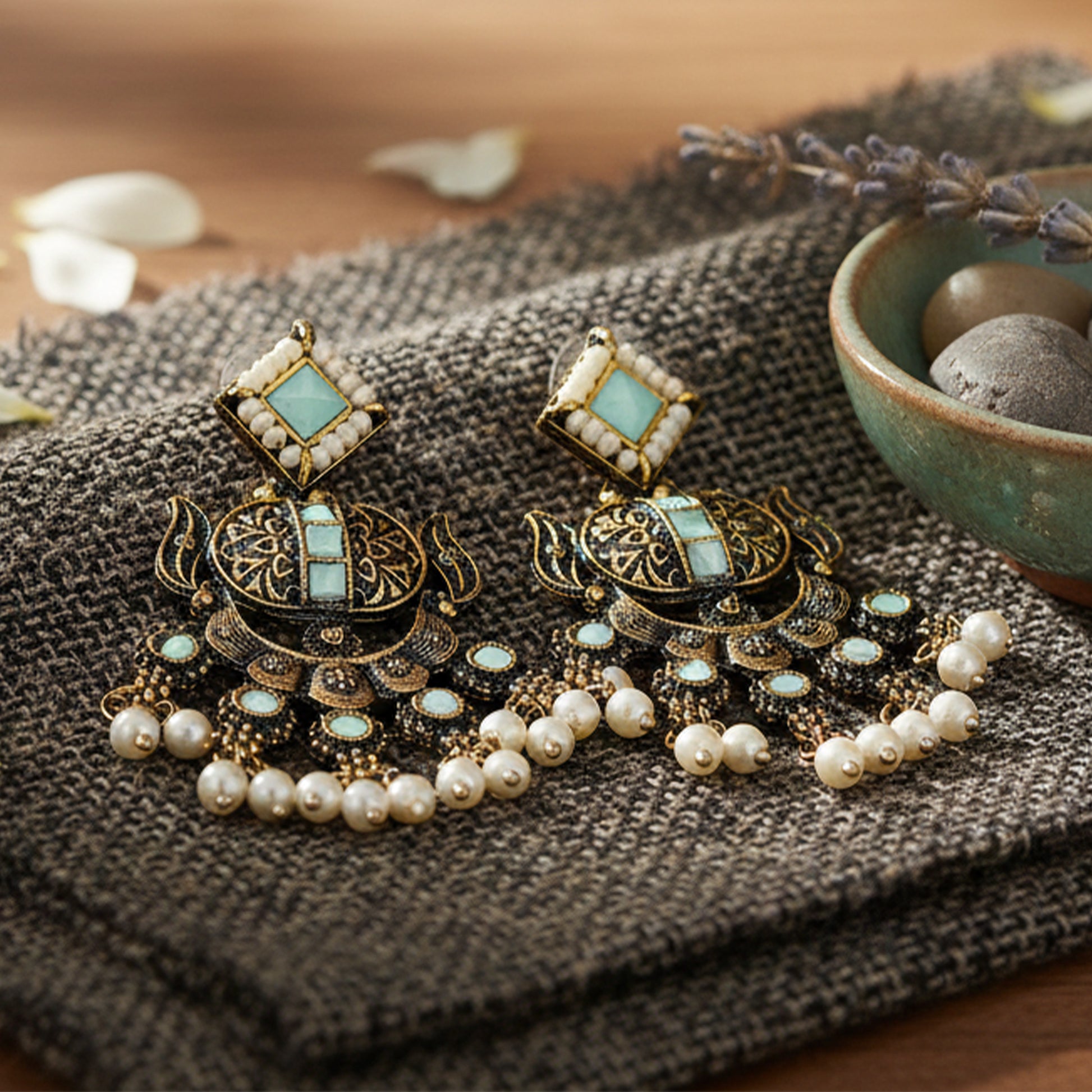 Yellow Chimes elegant blue earring studs - perfect for cultural events