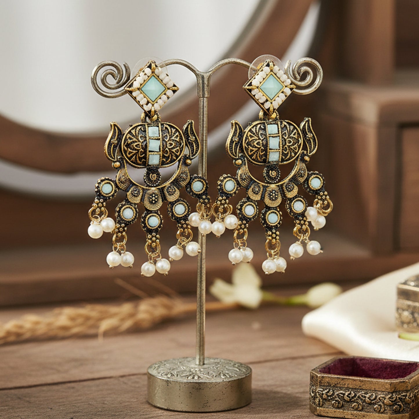 Yellow Chimes blue stone dangling earrings - gift for anniversaries