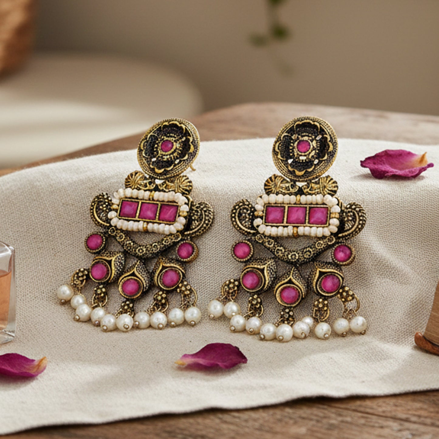 Yellow Chimes dangling pearl earrings - traditional occasion