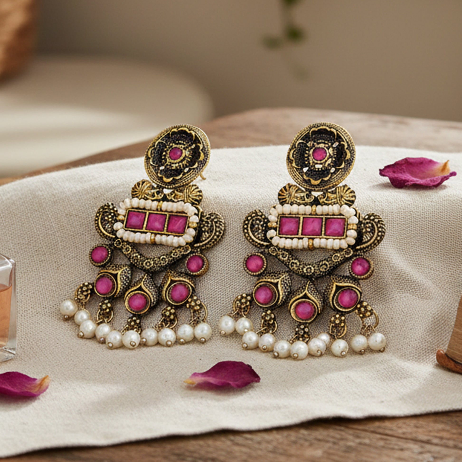 Yellow Chimes dangling pearl earrings - traditional occasion