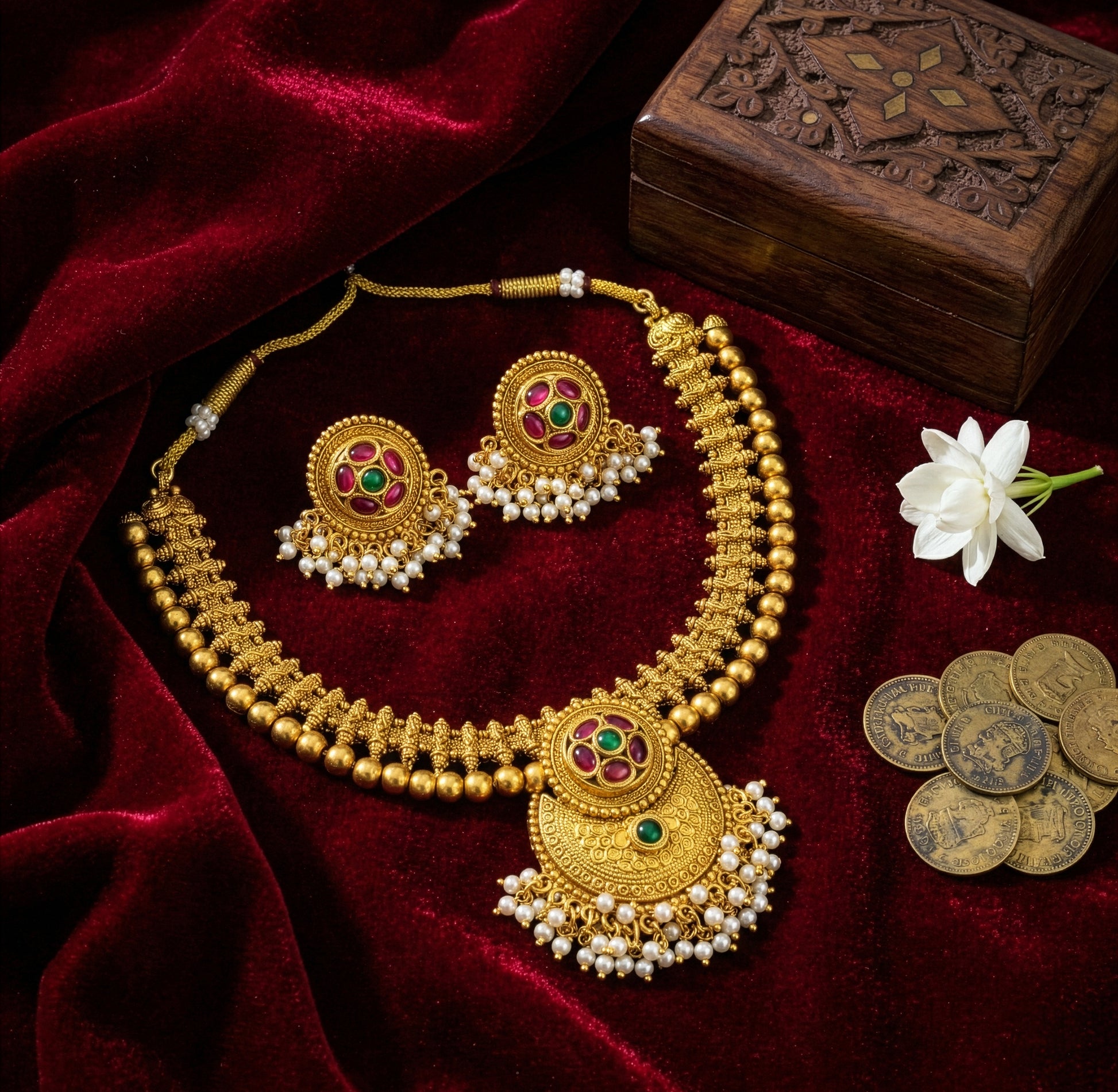 Yellow Chimes designer gold necklace - temple visit