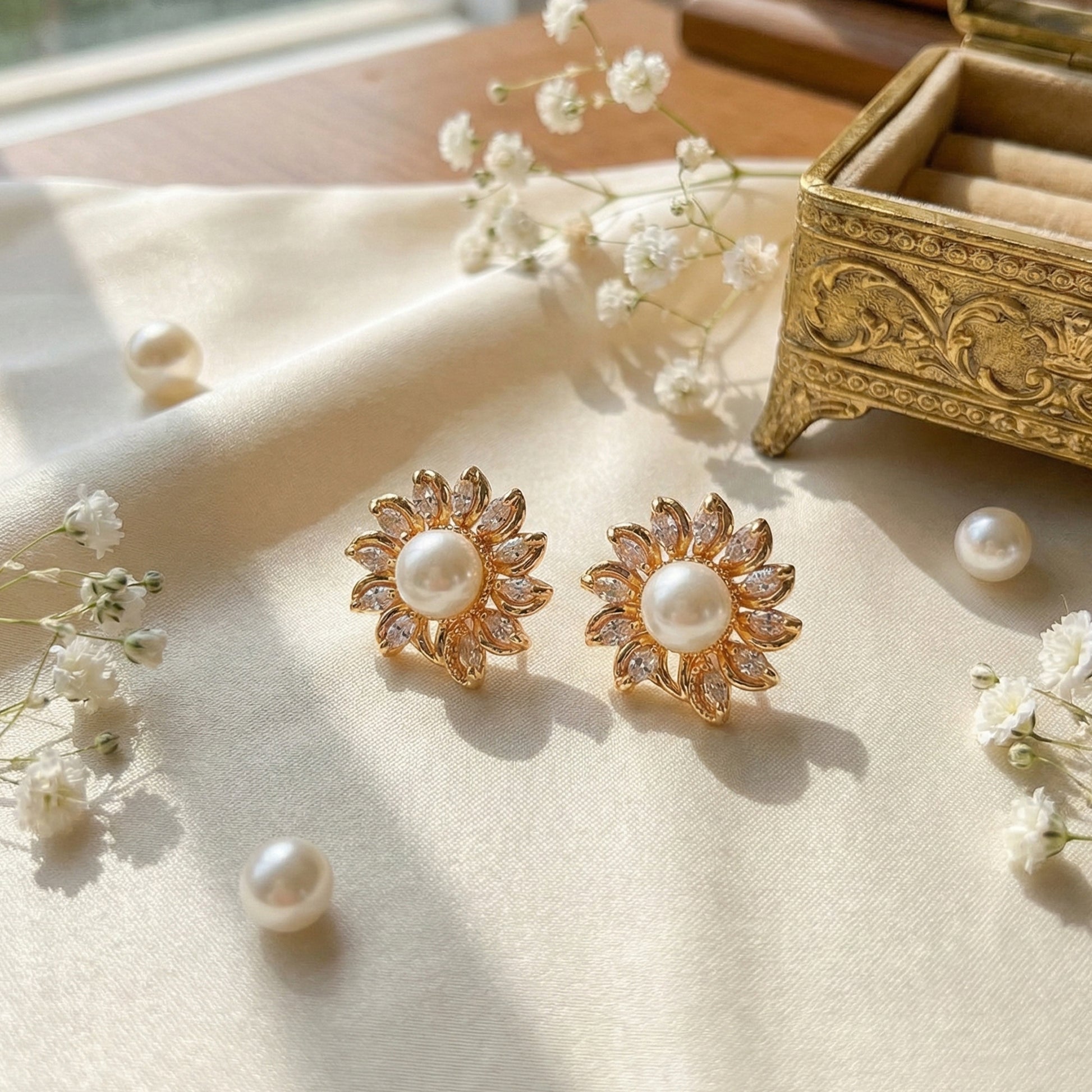 Yellow Chimes pearl stud earrings - festive occasion jewellery