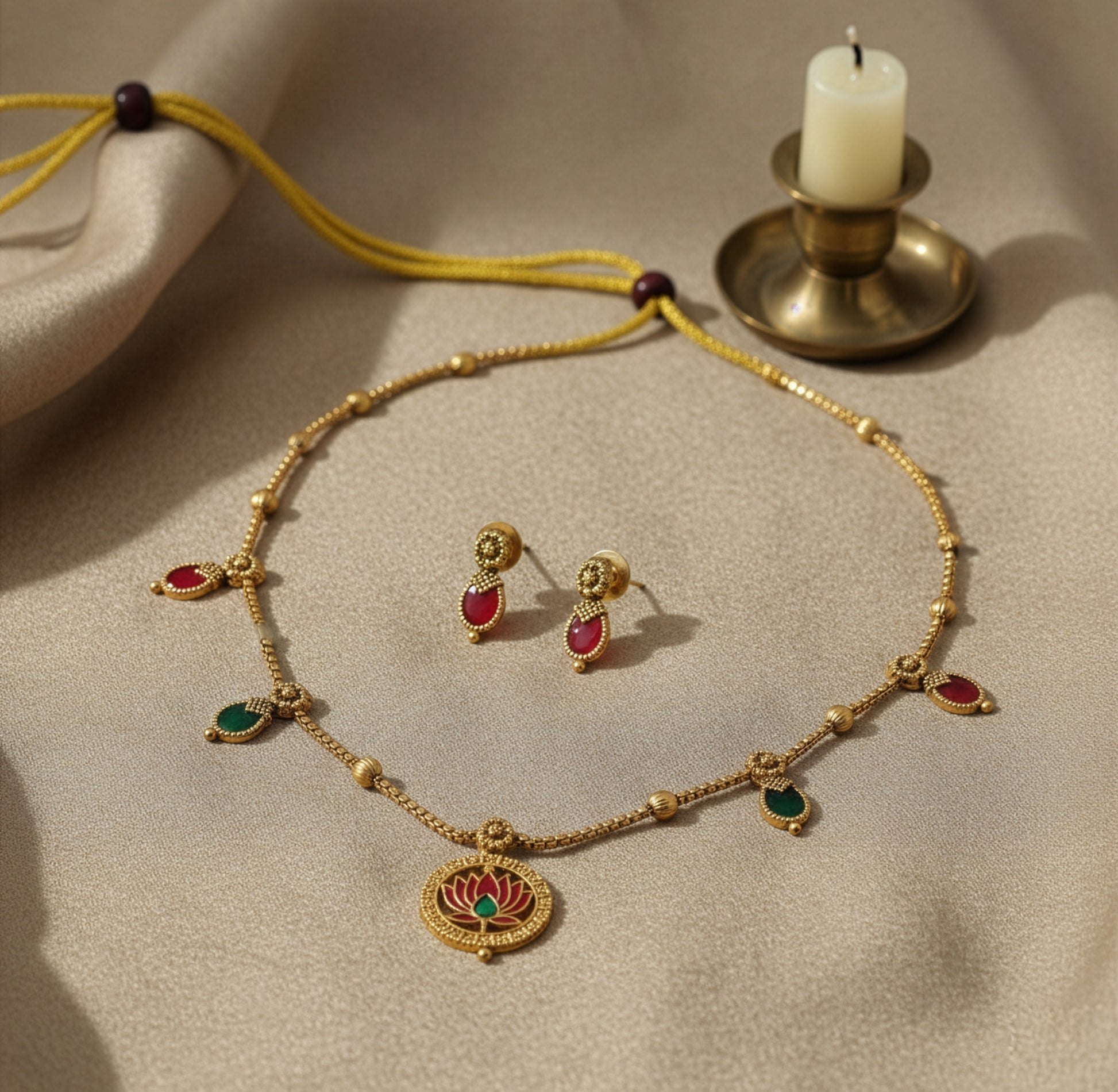 Yellow Chimes charm jewellery set - temple visits