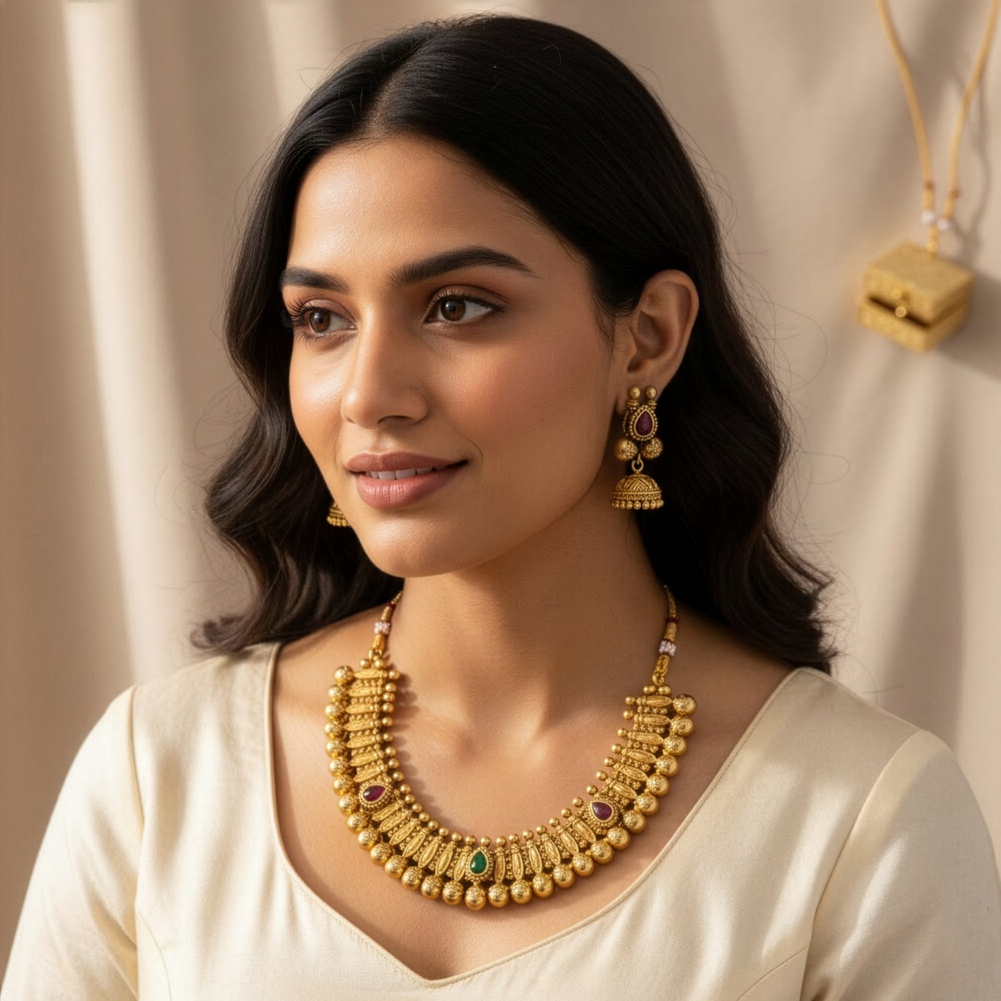 Yellow Chimes temple jewellery set - Traditional wedding wear