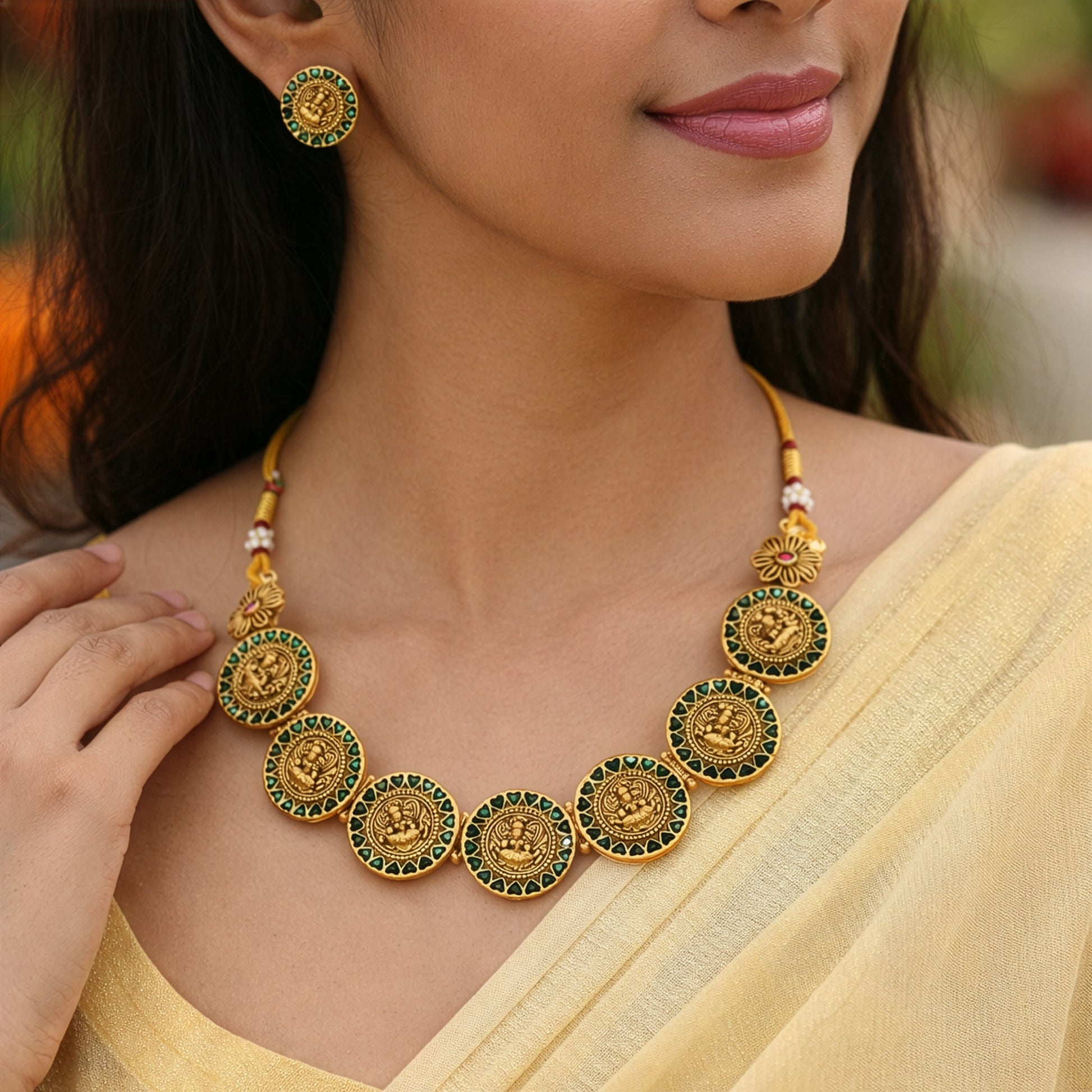 Yellow Chimes Antique Gold Plated Necklace - Wedding Jewelry